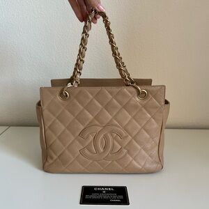 CHANEL PTT Petite Timeless Tote in Caviar Leather Beige / Chanel Tote Bag